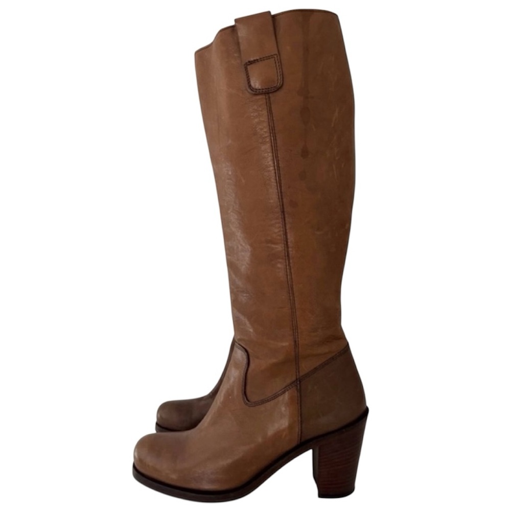 Camel Leather Knee High Boots